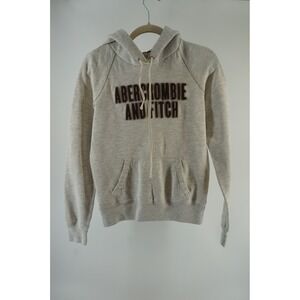 Abercrombie & Fitch Y2K Hoodie Preppy Logo Pullover Heather Grey Medium